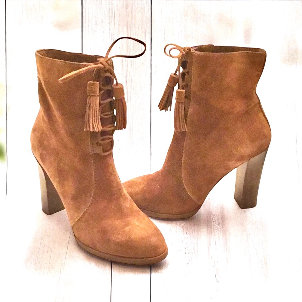 Michael Kors Odile Brown Suede Designer Ankle Boots Size-7.5 / EU38 Stacked Heel